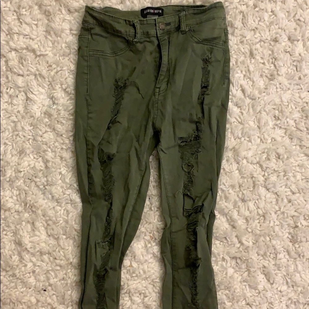 Fashion nova high waisted green ripped jeans